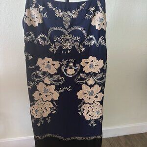 Women's Anthropologie Navy Blue / Black / Gold Dress Size PM - NWOT